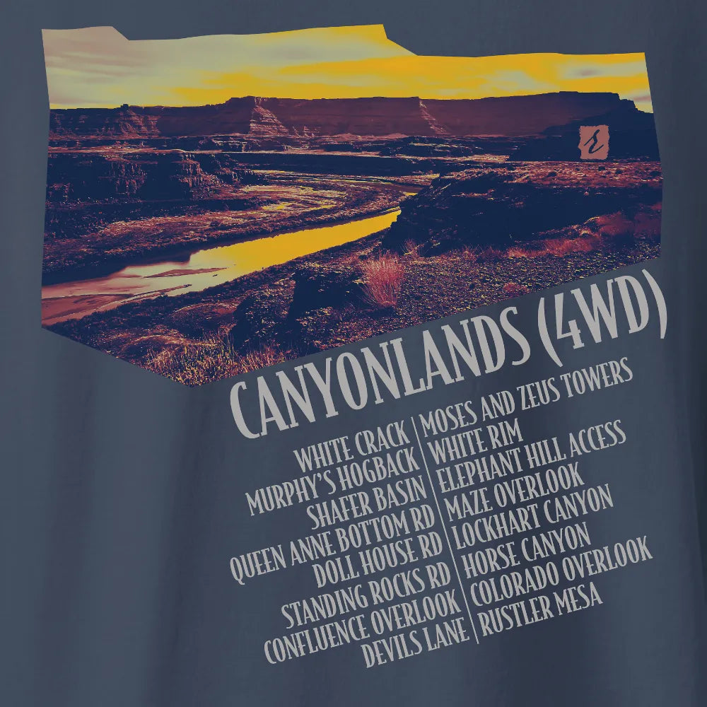 Canyonlands 4WD T-shirt | Navy | by AbstractRiver. Perfect for backcountry wheelers, mountain bikers and White Rim canyon seclusion