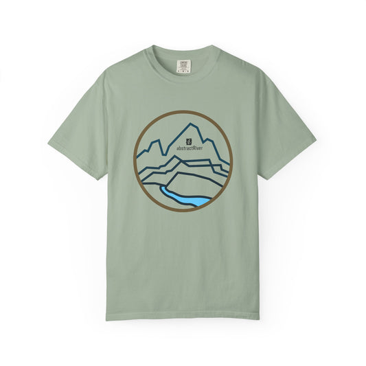 Gold Peak rugged mountain climbing t-shirt by Abstract River