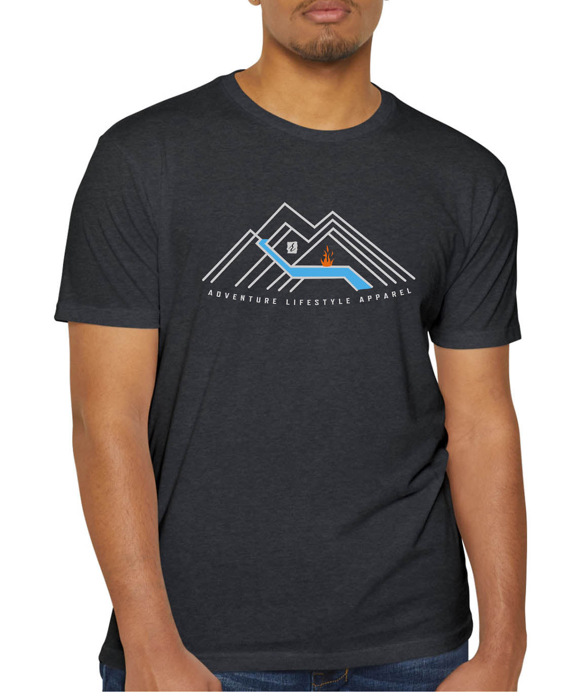 LinearMountain – Adventure Lifestyle tee | Charcoal | by AbstractRiver. Perfect for catching fish from your favorite hole and enjoying a campout