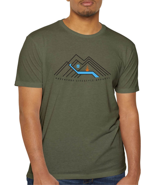LinearMountain – Adventure Lifestyle tee | Military Green | by AbstractRiver. Perfect for going above the treeline, enjoying a campout and going off grid