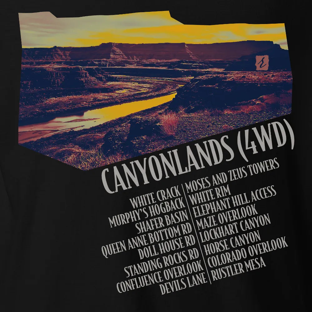 Canyonlands 4WD T-shirt | Black | by AbstractRiver. Perfect for White Rim canyon seclusion, desert trail riders hikers, redrock explorers and mountain bikers
