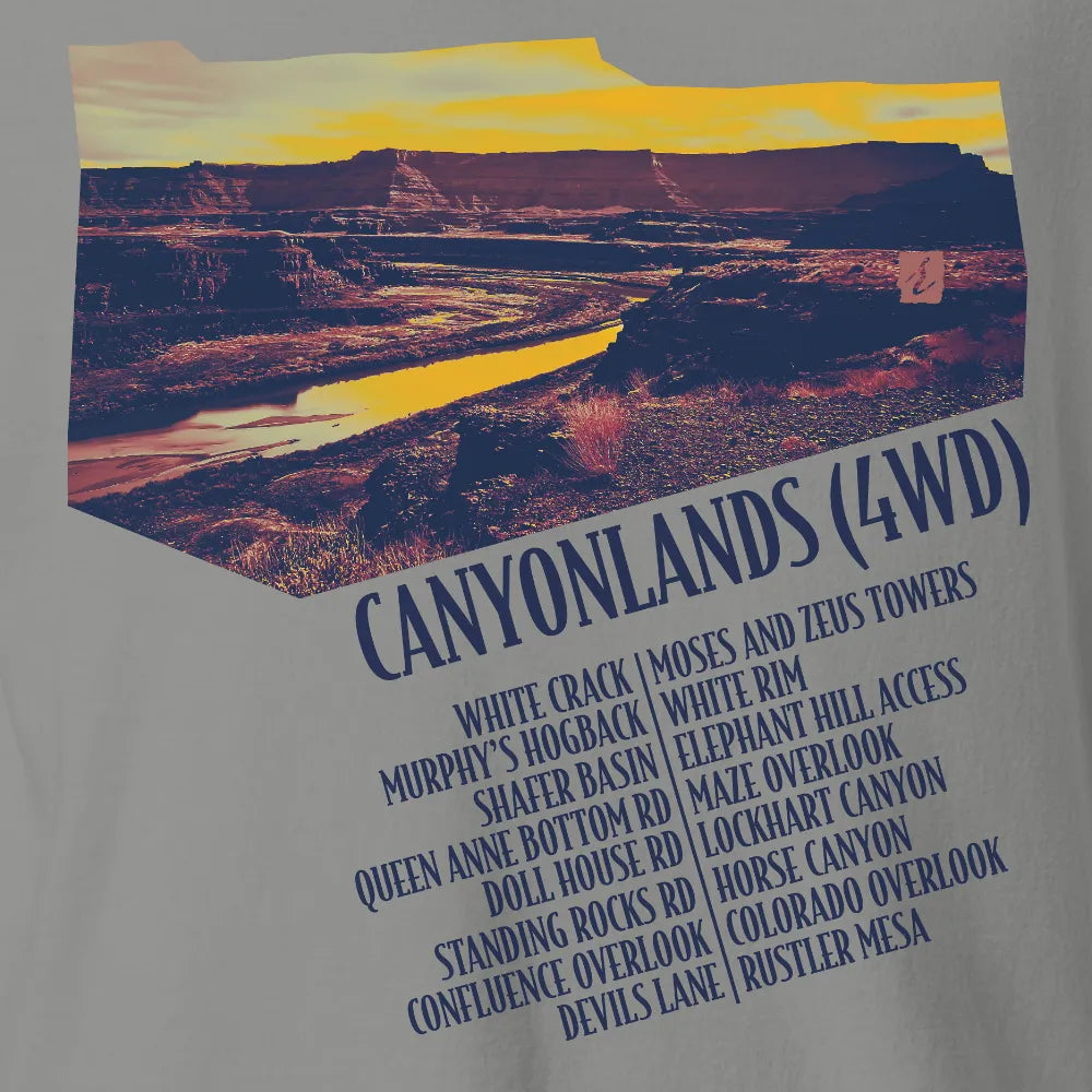 Canyonlands 4WD T-shirt | Grey | by AbstractRiver. Perfect for redrock explorers, desert lovers, desert trail riders hikers and rock crawlers