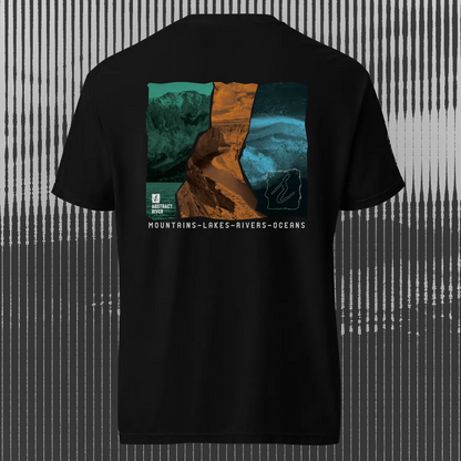 Lakes-Rivers-Oceans Ecosystem Tee | Black | by AbstractRiver. Perfect for kayakers, fly fishing and campers
