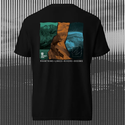 Lakes-Rivers-Oceans Ecosystem Tee | Black | by AbstractRiver. Perfect for kayakers, fly fishing and campers