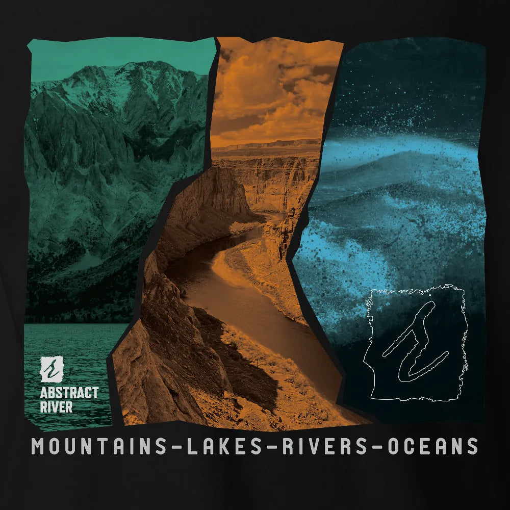 Lakes-Rivers-Oceans Ecosystem Tee | Black | by AbstractRiver. Perfect for wilderness seekers and hikers