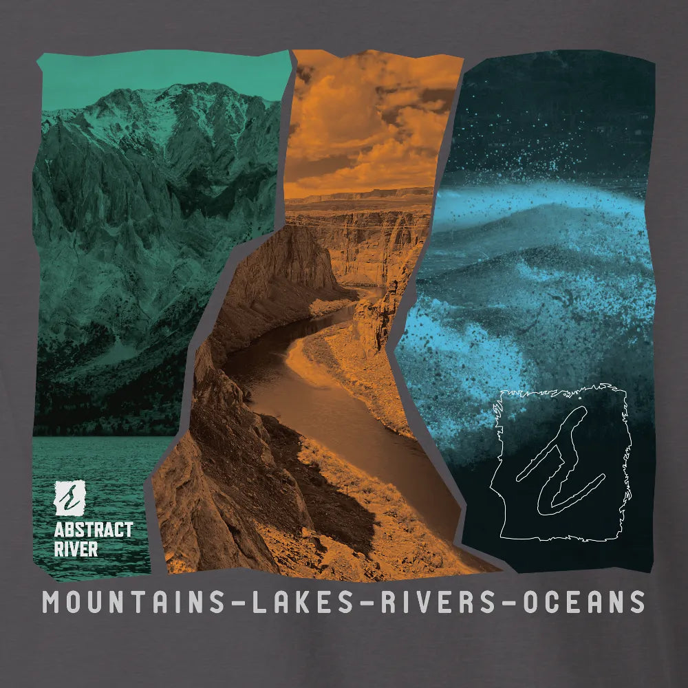 Lakes-Rivers-Oceans Ecosystem Tee | Graphite | by AbstractRiver. Perfect for rock climbers, seeking serenity, weekend warriors and hikers