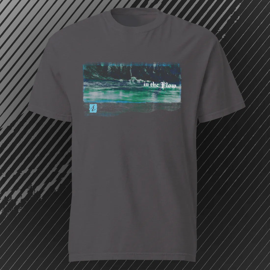 In the Flow – AbstractRiver T-shirt | Graphite | by AbstractRiver. Perfect for kayakers, fly fishing, explorers and wilderness seekers