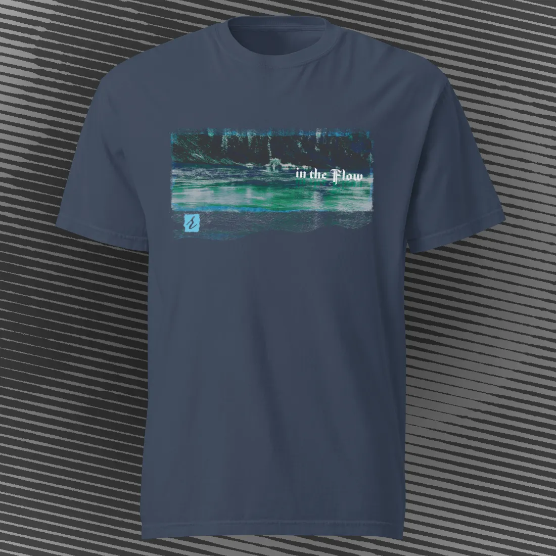 In the Flow – AbstractRiver T-shirt | Navy | by AbstractRiver. Perfect for kayakers, fly fishing, explorers and wilderness seekers