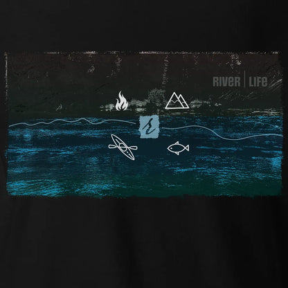 River Life – Tee Shirt | Black | by AbstractRiver. Perfect for wilderness seekers, mountain explorers and kayakers