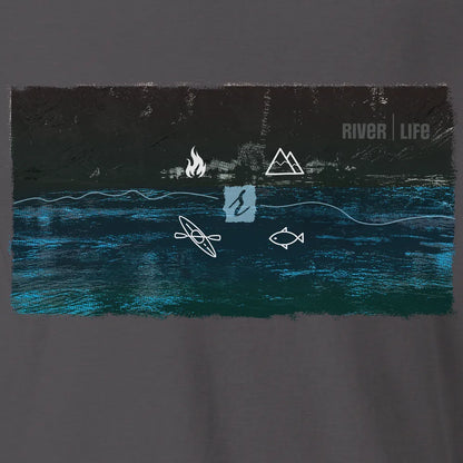 River Life – Tee Shirt | Graphite | by AbstractRiver. Perfect for weekend warriors, hikers, adventure seekers and explorers