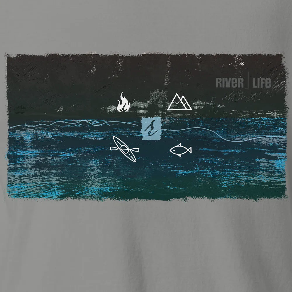 River Life – Tee Shirt | Grey | by AbstractRiver. Perfect for hikers, wilderness adventurers, adventure seekers and weekend warriors