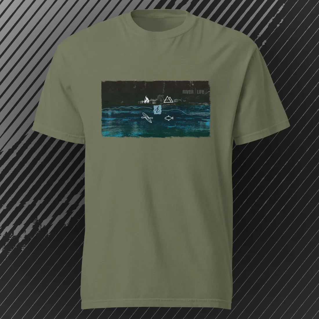 River Life – Tee Shirt | Moss | by AbstractRiver. Perfect for mountain explorers, seeking serenity, adventure seekers and kayakers