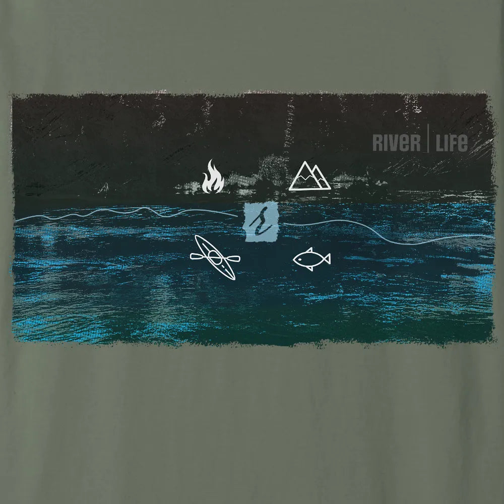 River Life – Tee Shirt | Moss | by AbstractRiver. Perfect for hikers, weekend warriors, seeking serenity and explorers