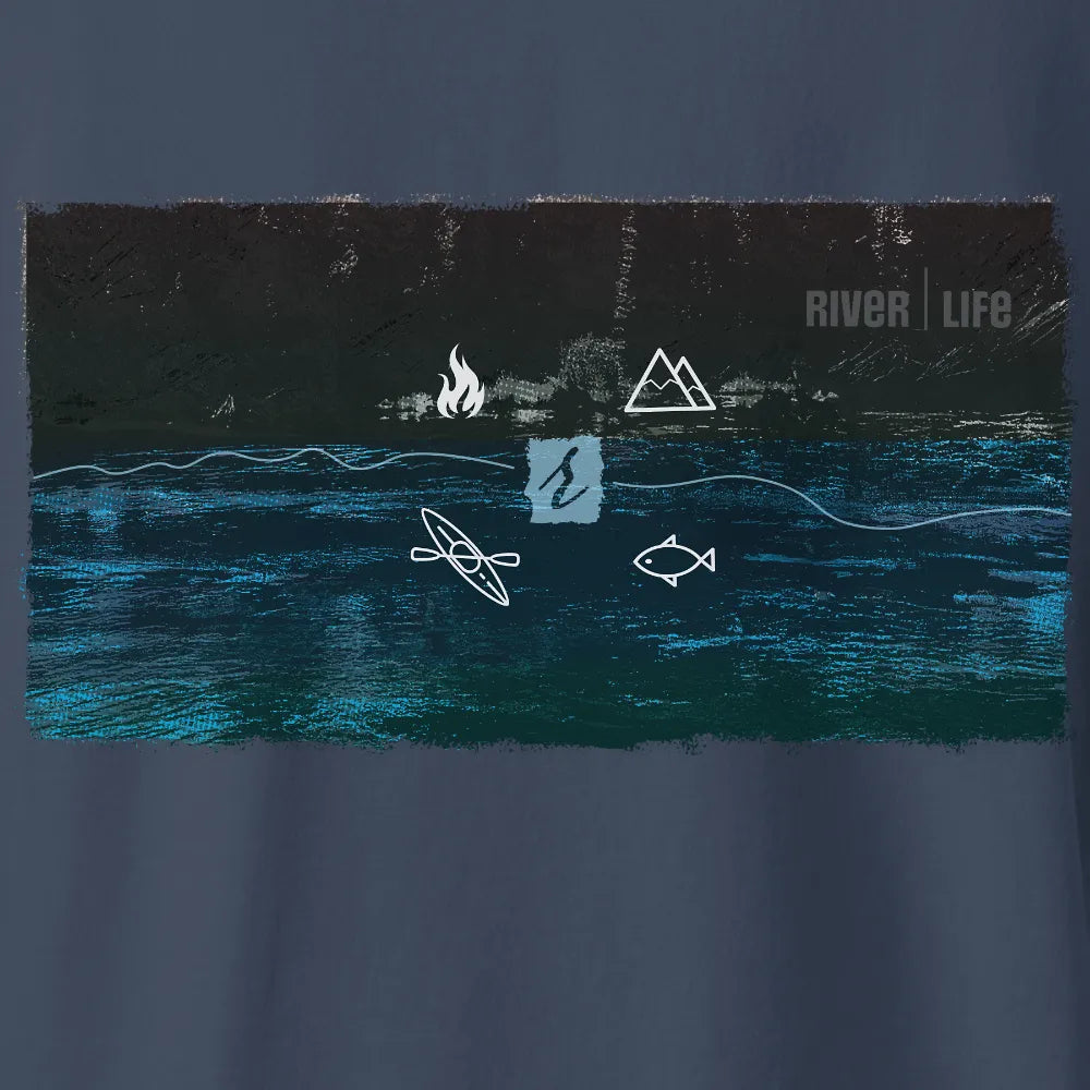 River Life – Tee Shirt | Navy | by AbstractRiver. Perfect for hikers, fly fishing and seeking serenity