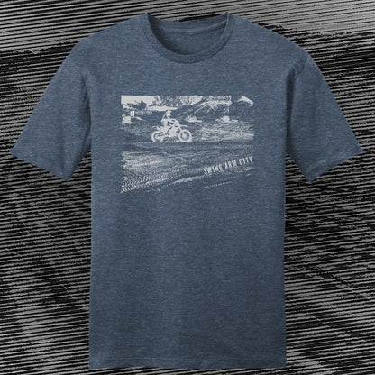 Swing Arm City - Dirt Bike Tee | Heathered Navy | by AbstractRiver. Perfect for trail shredders, throttle junkies and enduro riders