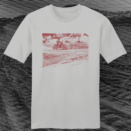 Swing Arm City - Dirt Bike Tee | White | by AbstractRiver. Perfect for desert singletrack riders and enduro riders