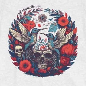 Women’s unique floral graphic tee featuring humming birds and flowers