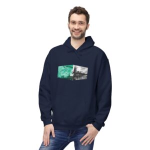 Navy soft style hoodie for men and women featuring unique snowy mountain scenery, Feed your soul, by AbstractRiver