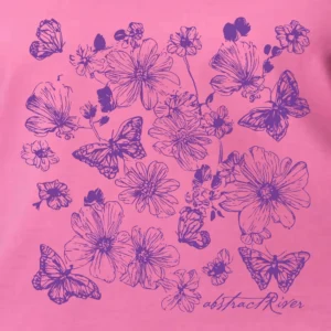 Women's cute Pink V-neck tshirt featuring butterfly and flowers, a unique design by AbstractRiver
